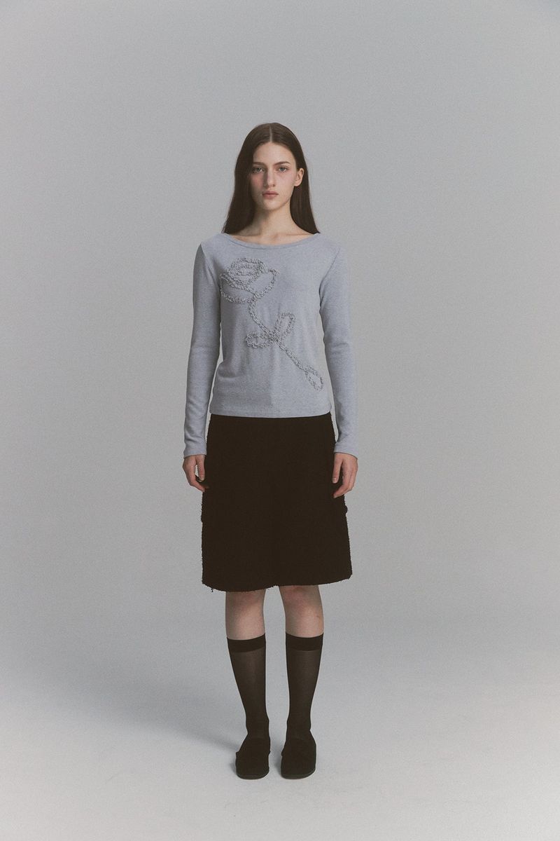 Lace Rose Long Sleeve Gray