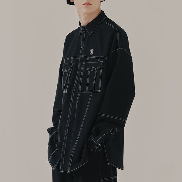 ROMANTIC CROWN(ロマンティッククラウン)の「TWO POCKET STITCH SHIRT_BLACK(Tops)」