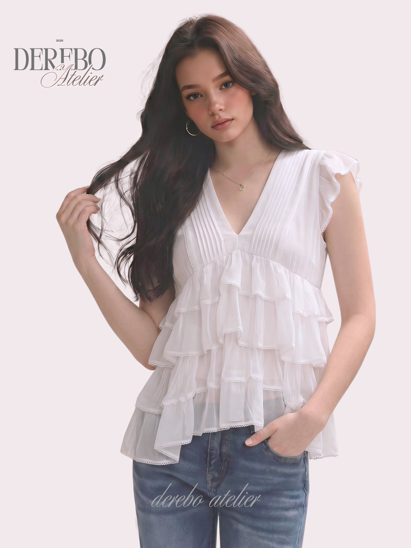 dereborujo（ドレボルゾー）の「Lady Frilled Chiffon V Blouse （Tops）」