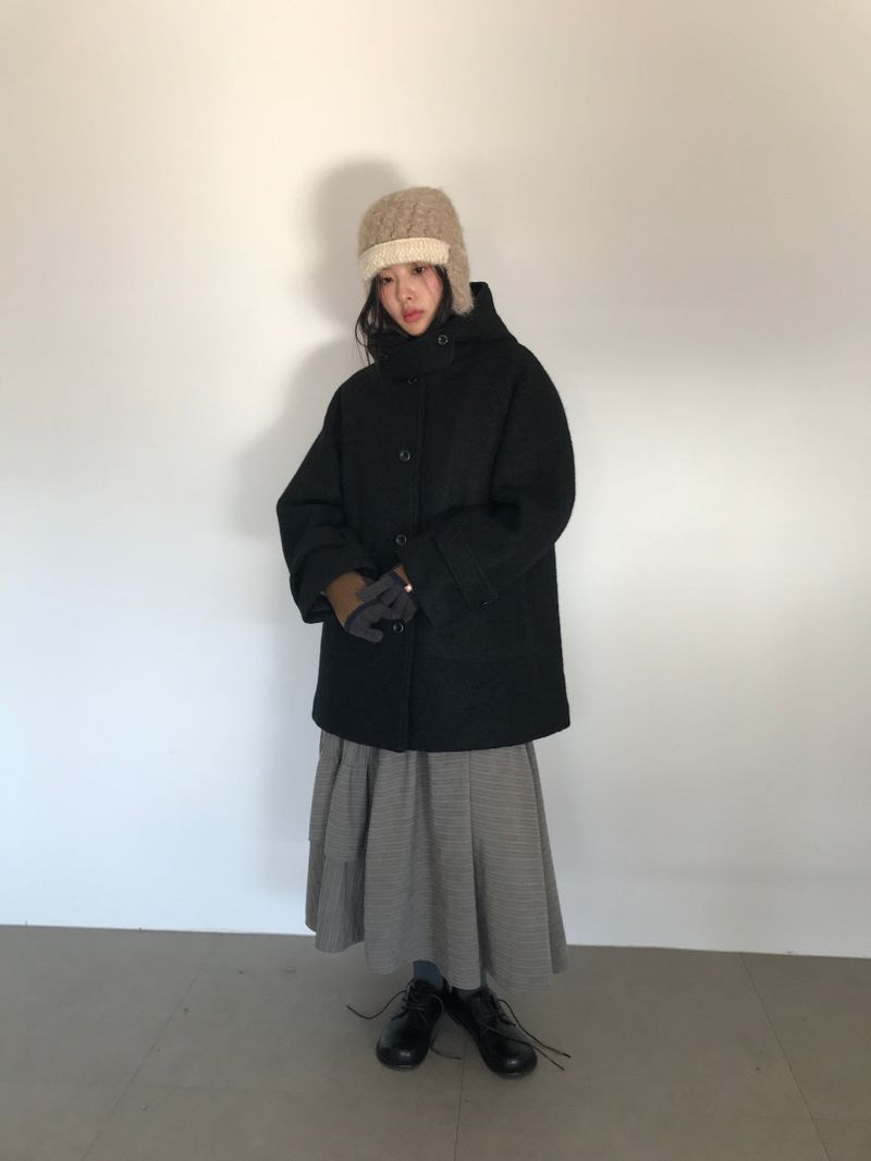 [MD Pick]Fine wool hooded half coat (2color)