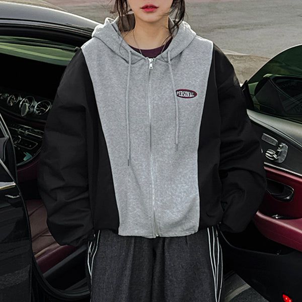 Ichi Patch Embroidery Boxy Color Hooded Jumper