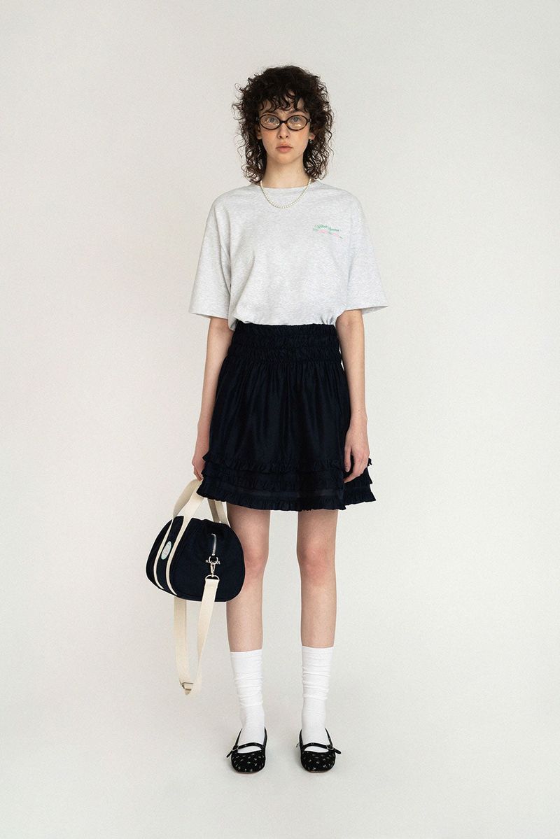 WITHOUTSUMMER（ウィズアウトサマー）の「Norma satin skirt_navy（Skirts）」