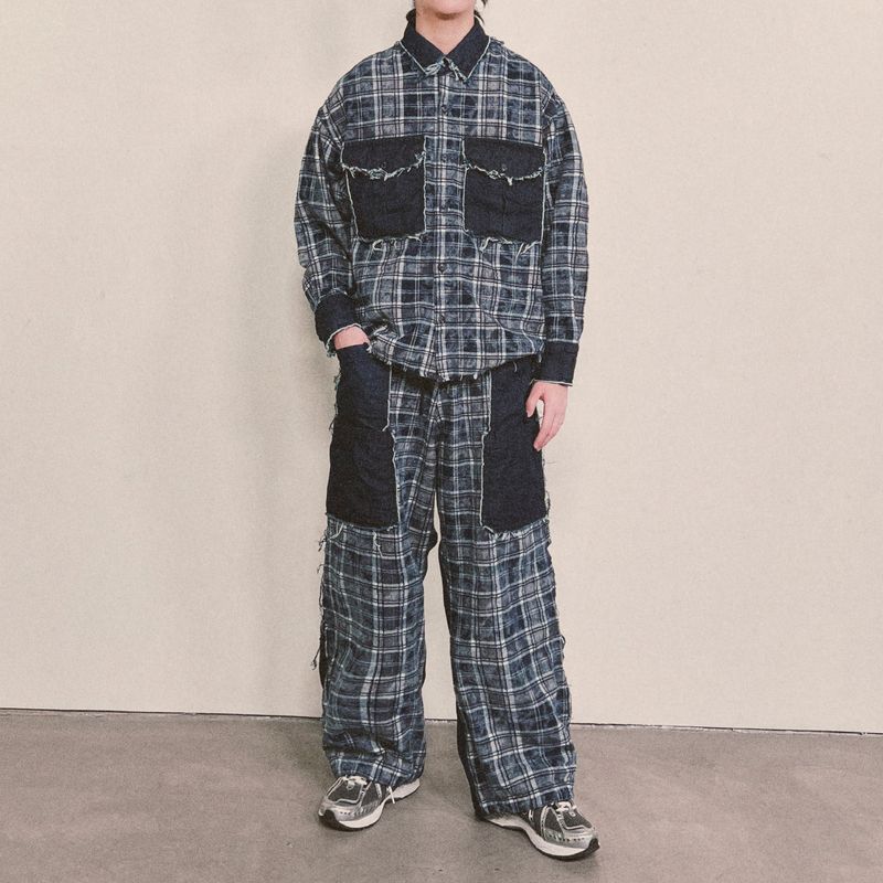 grunge burner check pants_blue