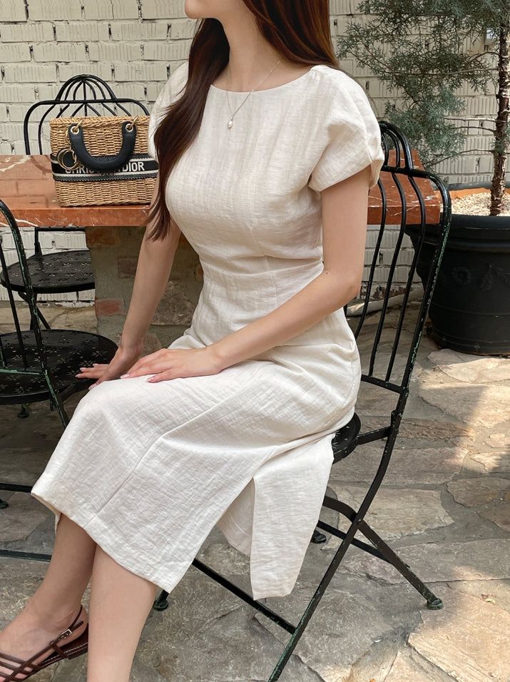 Opil Balloon Sleeve Linen Long One Piece