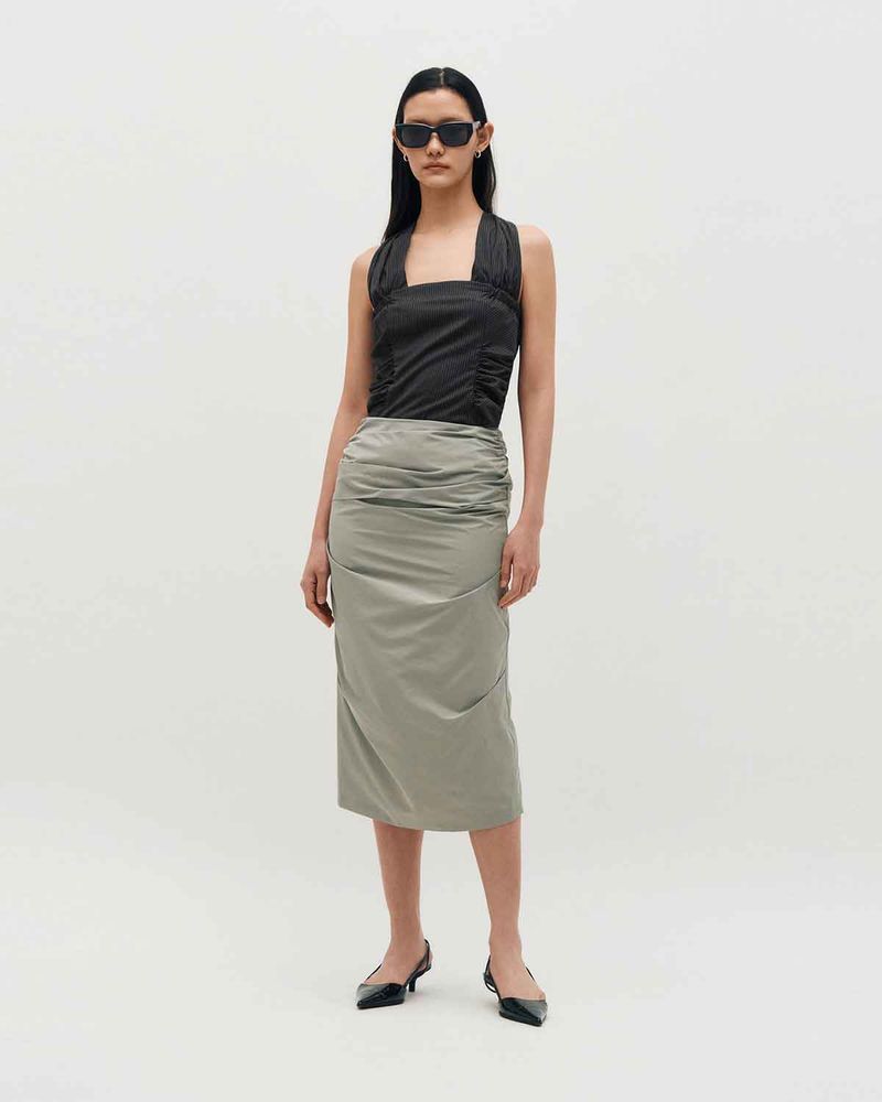 Wide Tie Stripe Halter Top _ BLACK