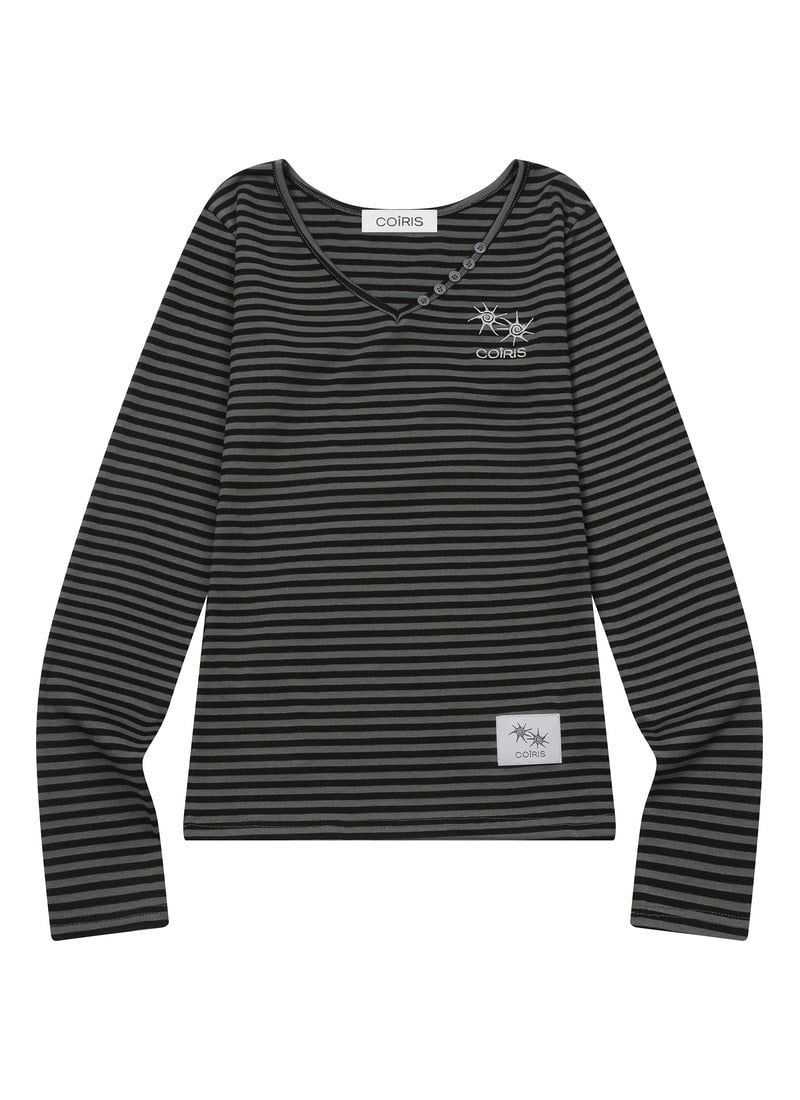 ROSA V-NECK STRIPED LONG SLEEVE T(2COLOR)