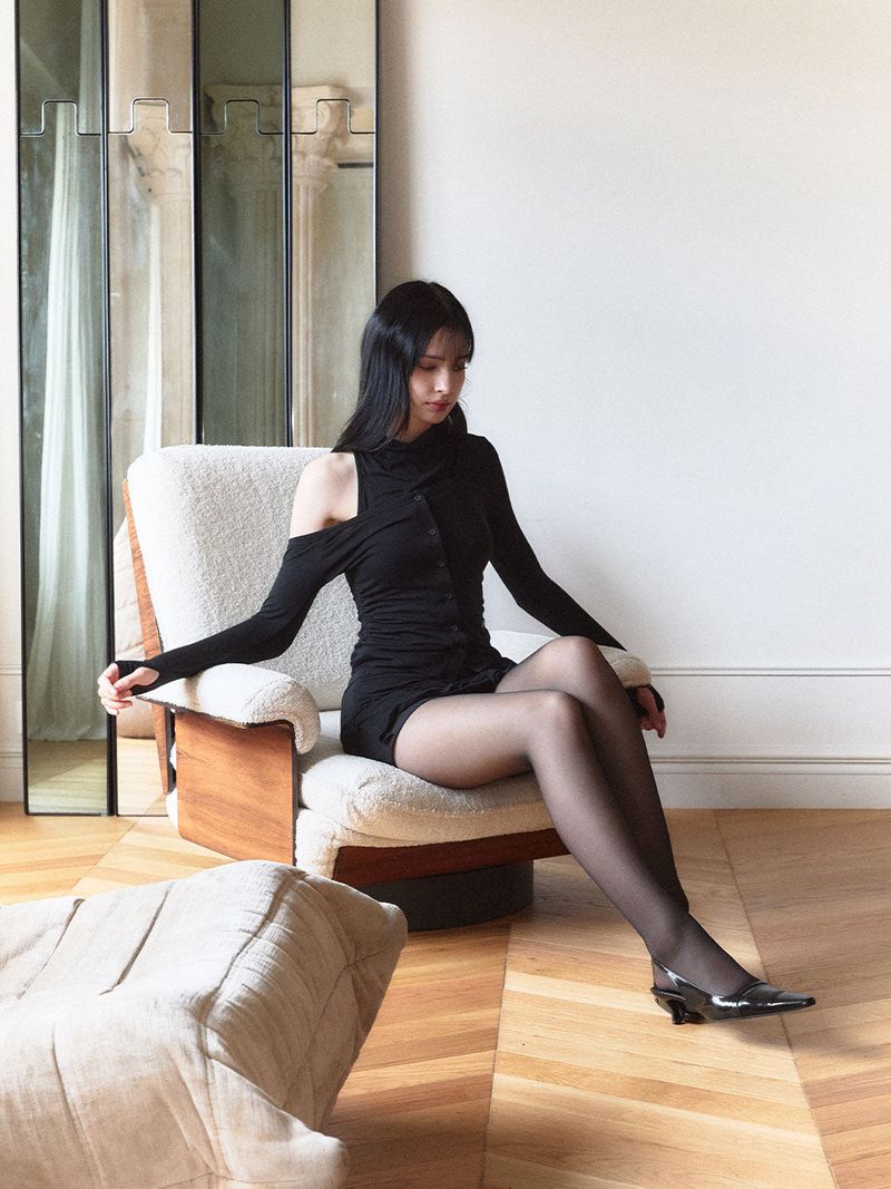 Cowl neck cardigan set (Black)