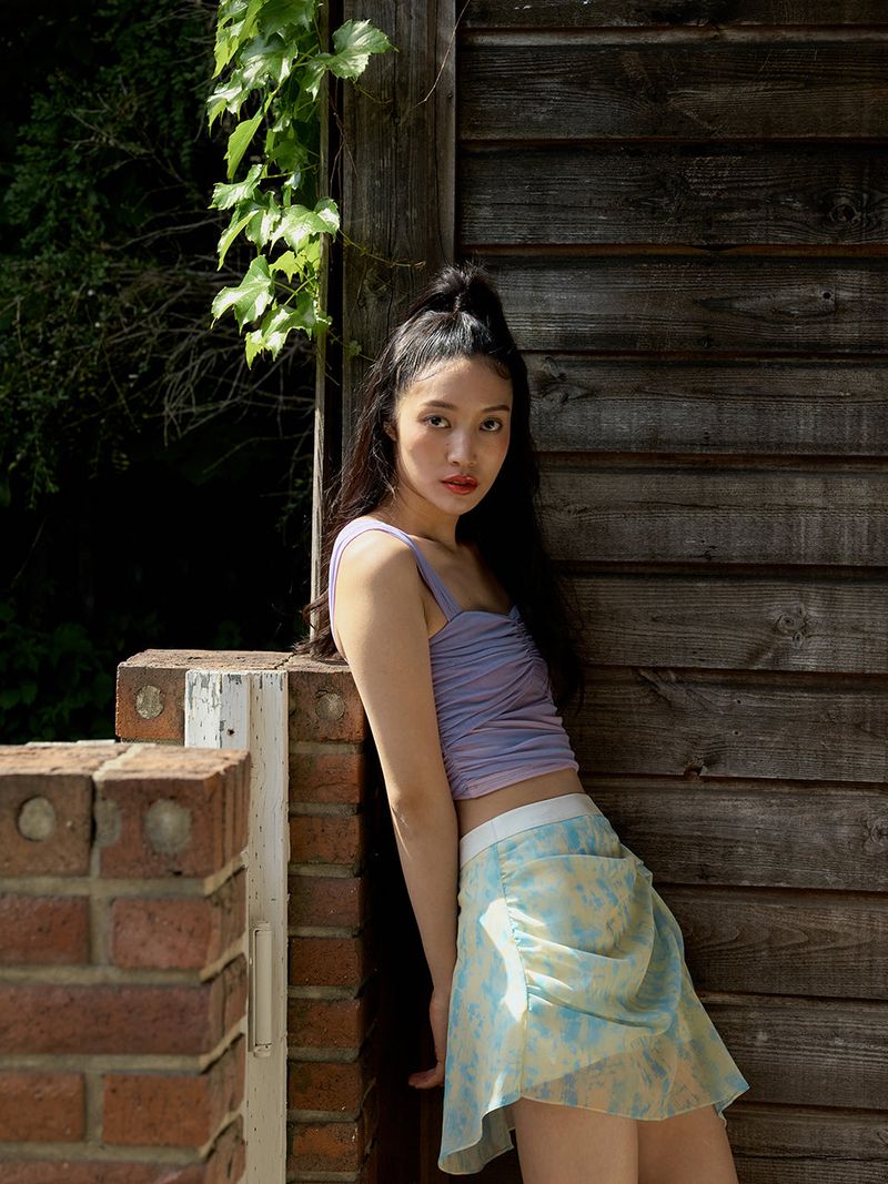 Shirring mesh top (Purple)