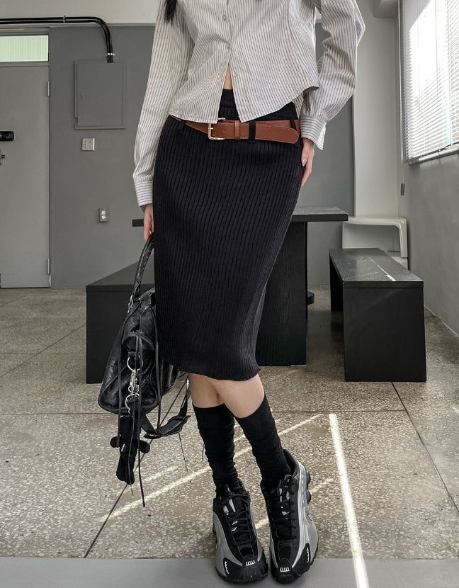 ULAN（ユレン）の「[Belt set] Belted knit midi skirt（Skirts）」