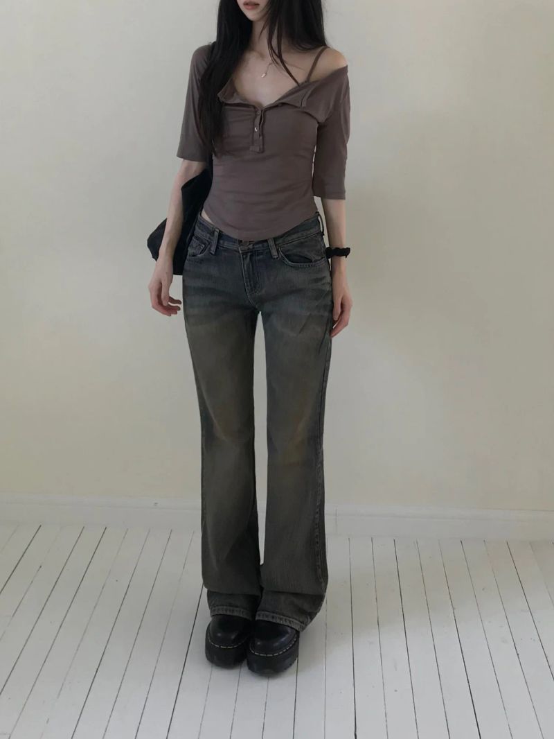 [Bralette SET] Martin Henley Neck Layered T-shirt (one color)
