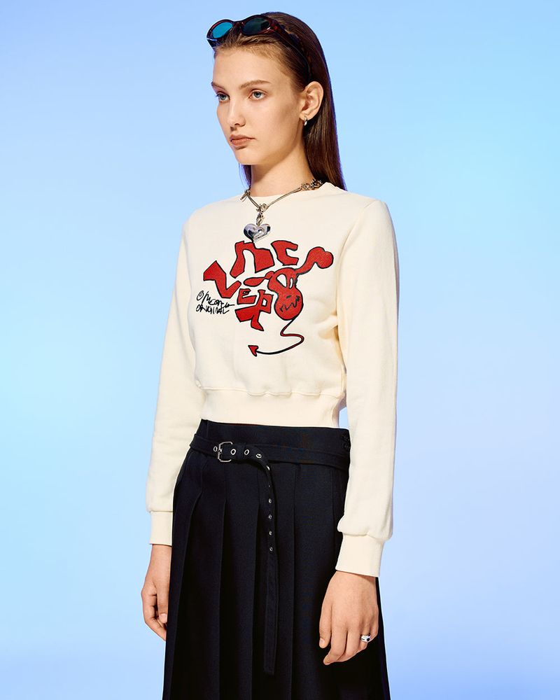 DEVIL HEAD LOGO CROP SWEATSHIRT-IVORY