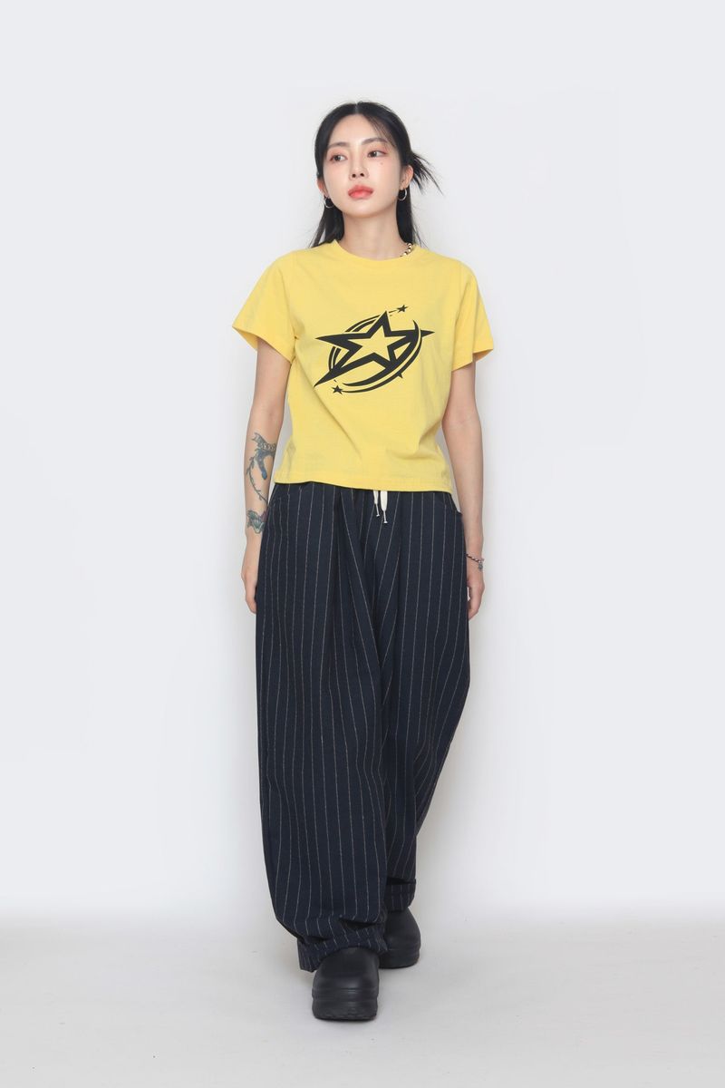 linen striped wide pants
