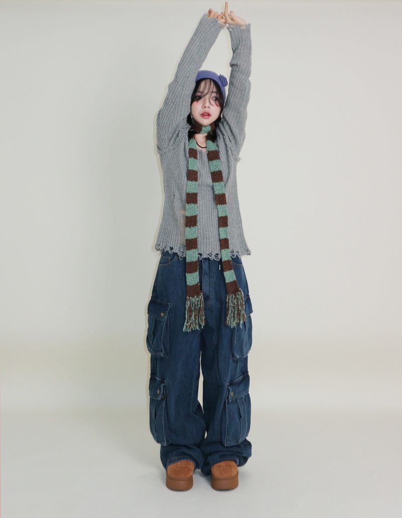 Zelda Double Pocket String Wide Denim Pants