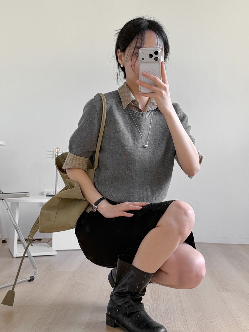 Striped elbow length slim fit shirt