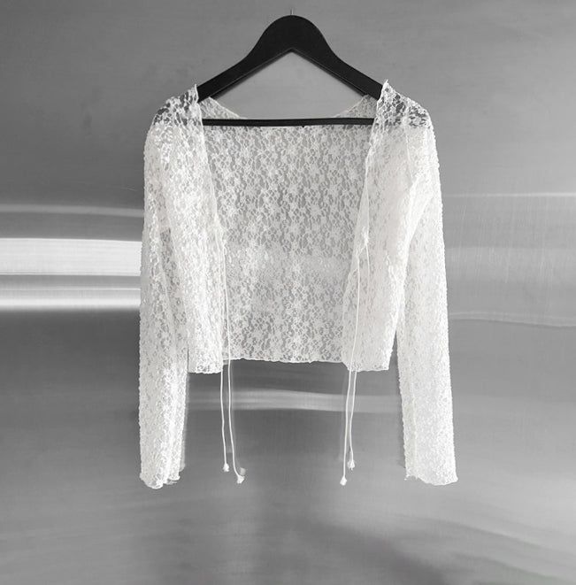 Muse Embossed See-through Lace Cardigan