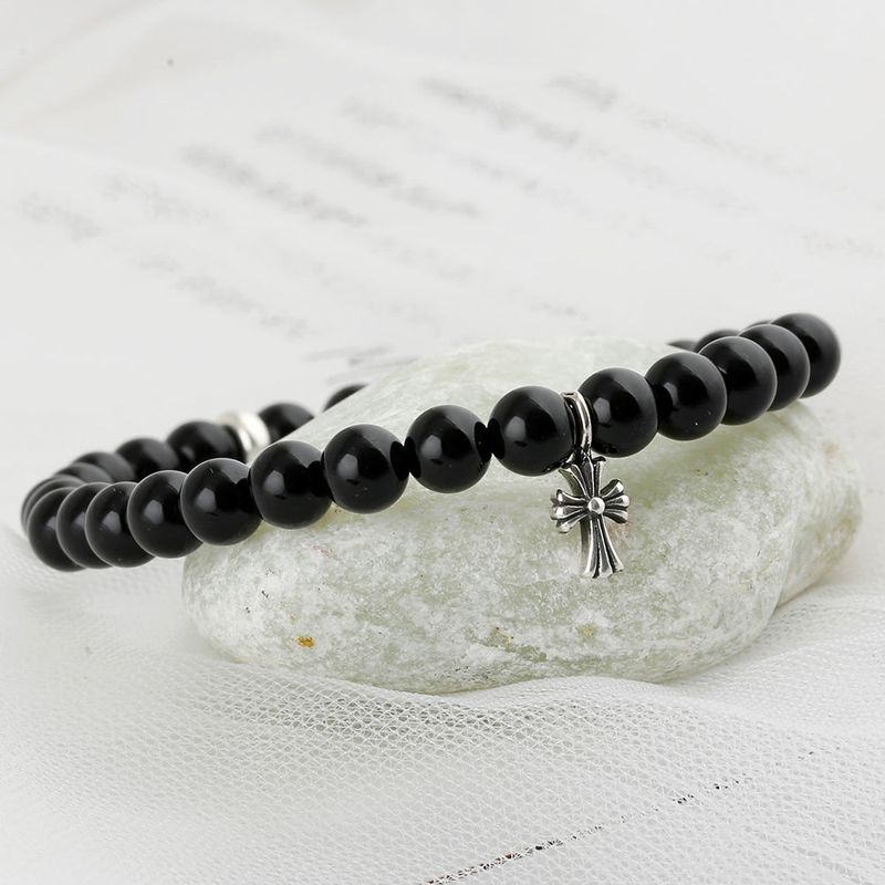 SHOVEOFF（ショーブオフ）の「SVB-404 Silver 92.5 Cross 6mm OnyxOny Raw Stone Bracelet（Accessories）」