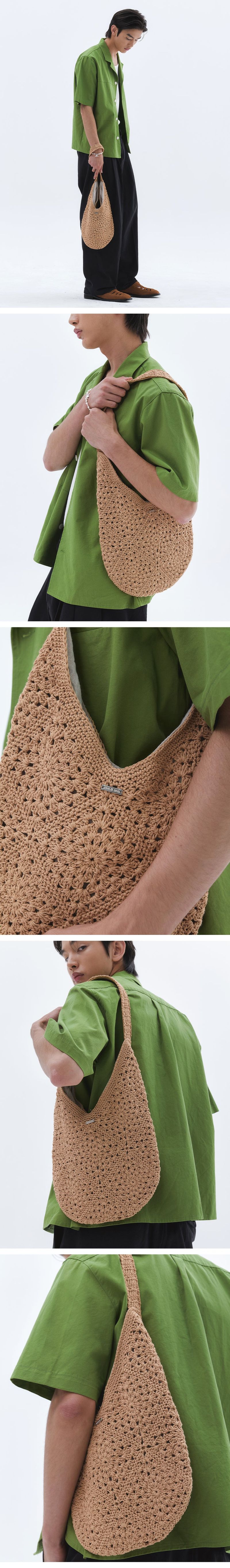 Floral Crochet Round Shoulder Bag_Beige  