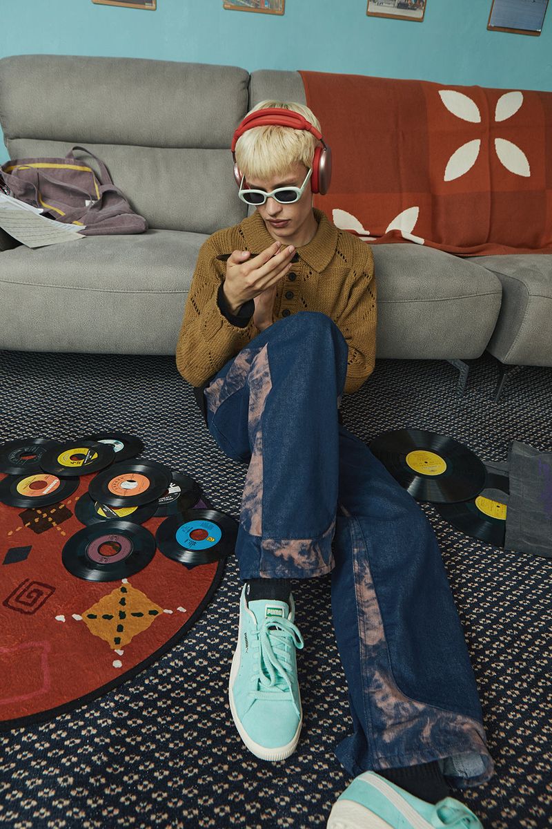 TIE-DYE BLOCK DENIM PANTS / INDIGO