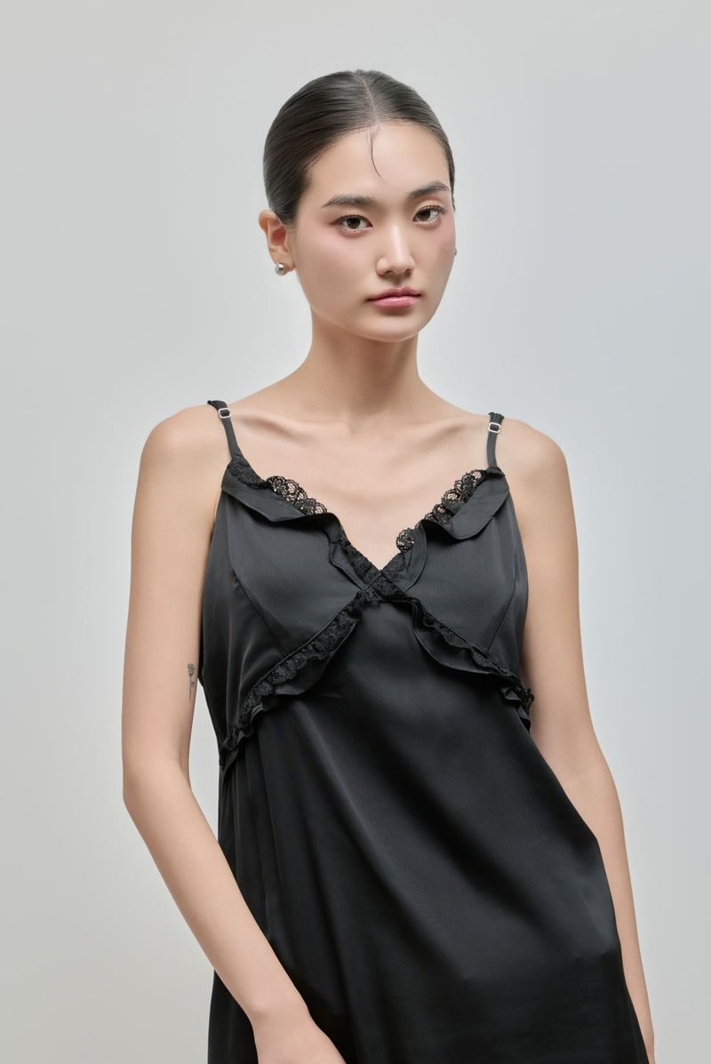 Silky Lace Bustier Dress_Black