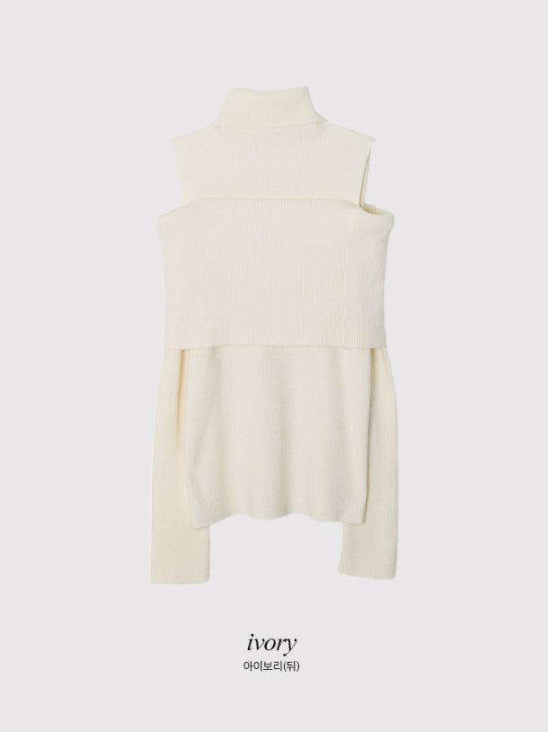 #Turtle Neck & Off Shoulder Layered Rib Knit (3color)