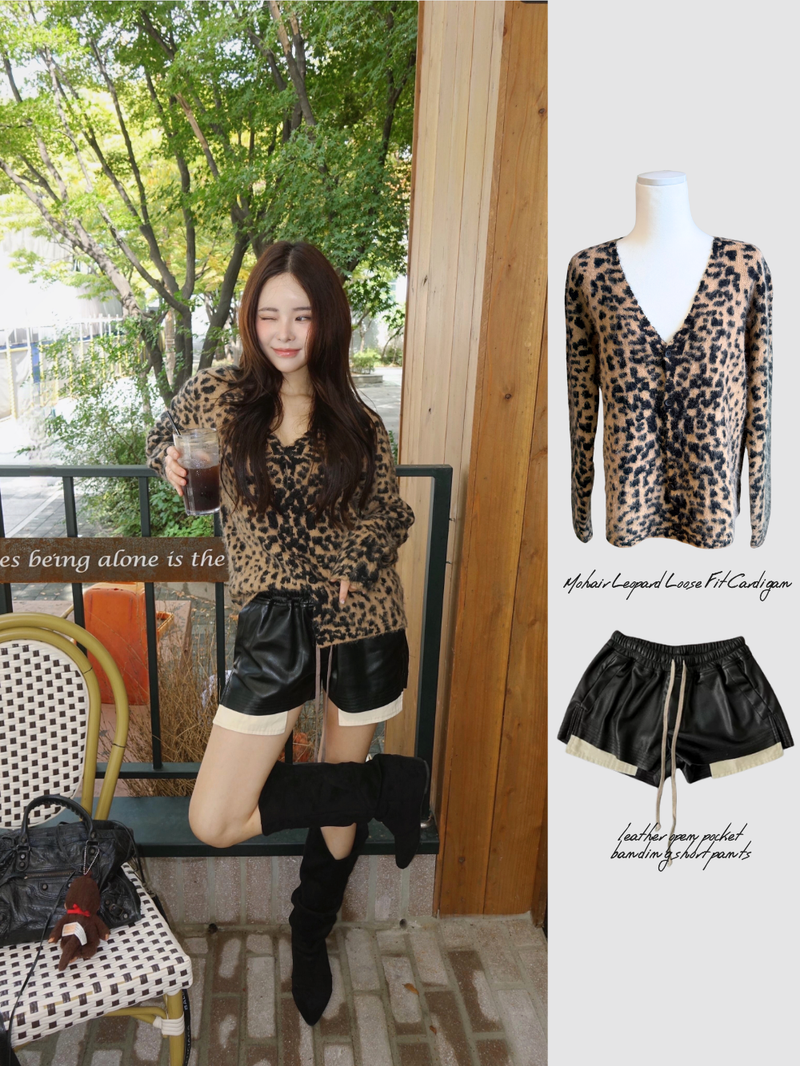 leather open pocket banding short pants