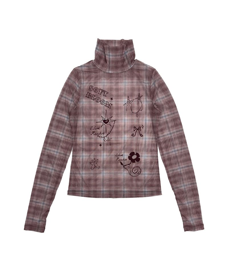 CシースルーチェックTシャツ_レッド