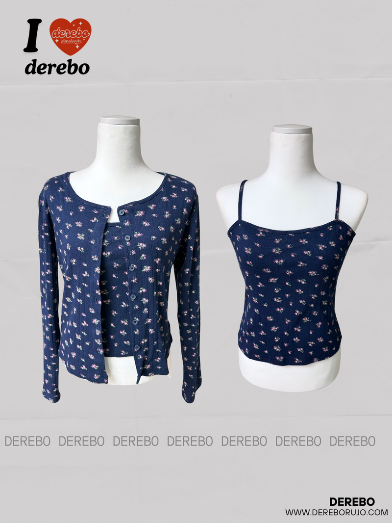 Lovely flower cardigan sleeveless two-piece set