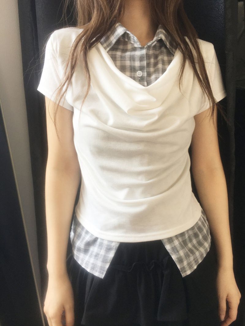Check shirt drape layered T