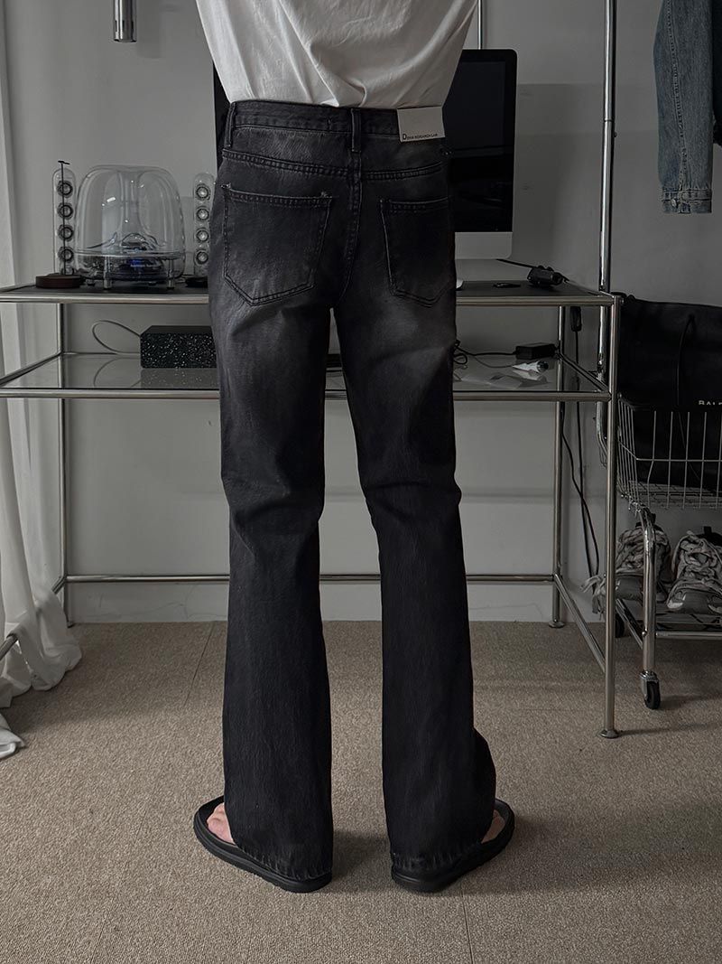 +5cm Curve Flare Denim Pants (Black)