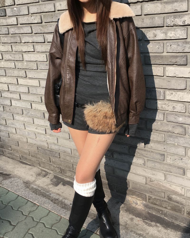 Vintage fur leather jacket