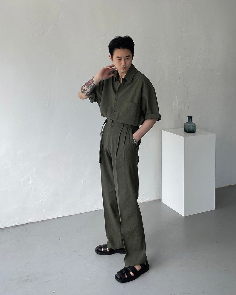 ECT linen belt wide slacks (4 colors)