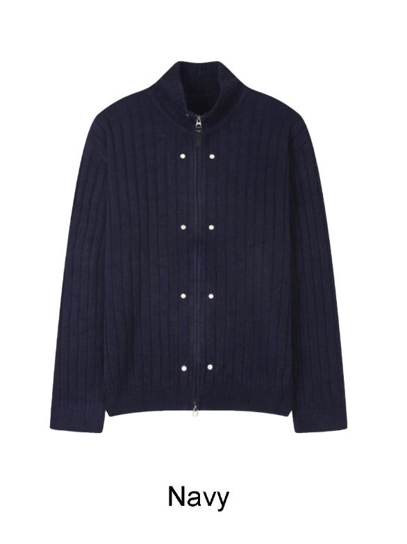 Dien Studded Ribbed Knit Zip-up
