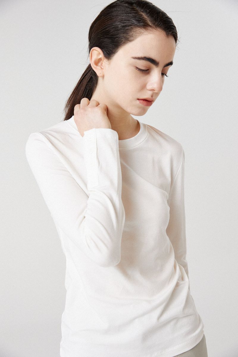 modal button long sleeve top_white