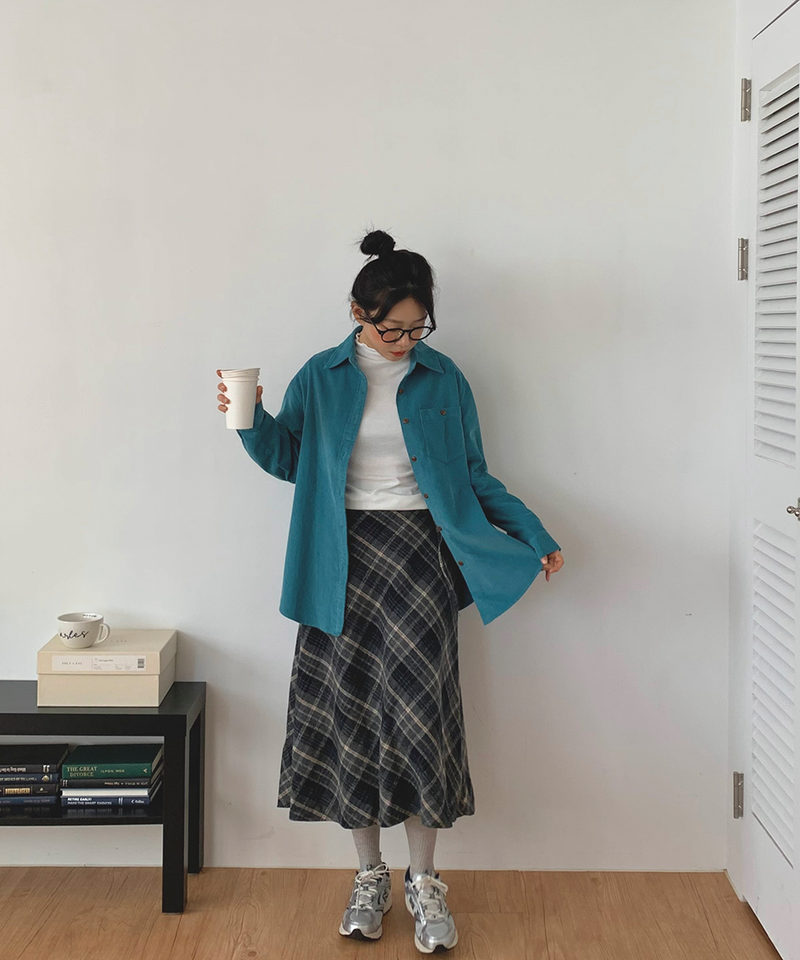 Corduroy Collar Shirt Shirt Blouse Basic Item Cotton
