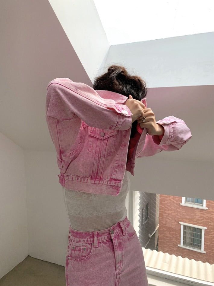 [SALE] ピンク クロップドデニムジャケット