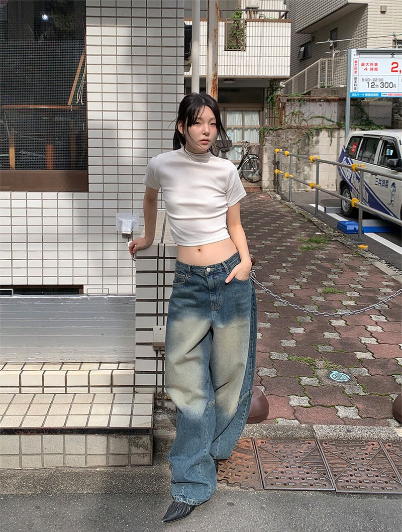 RIBBED HALF NECK TEE (4C)