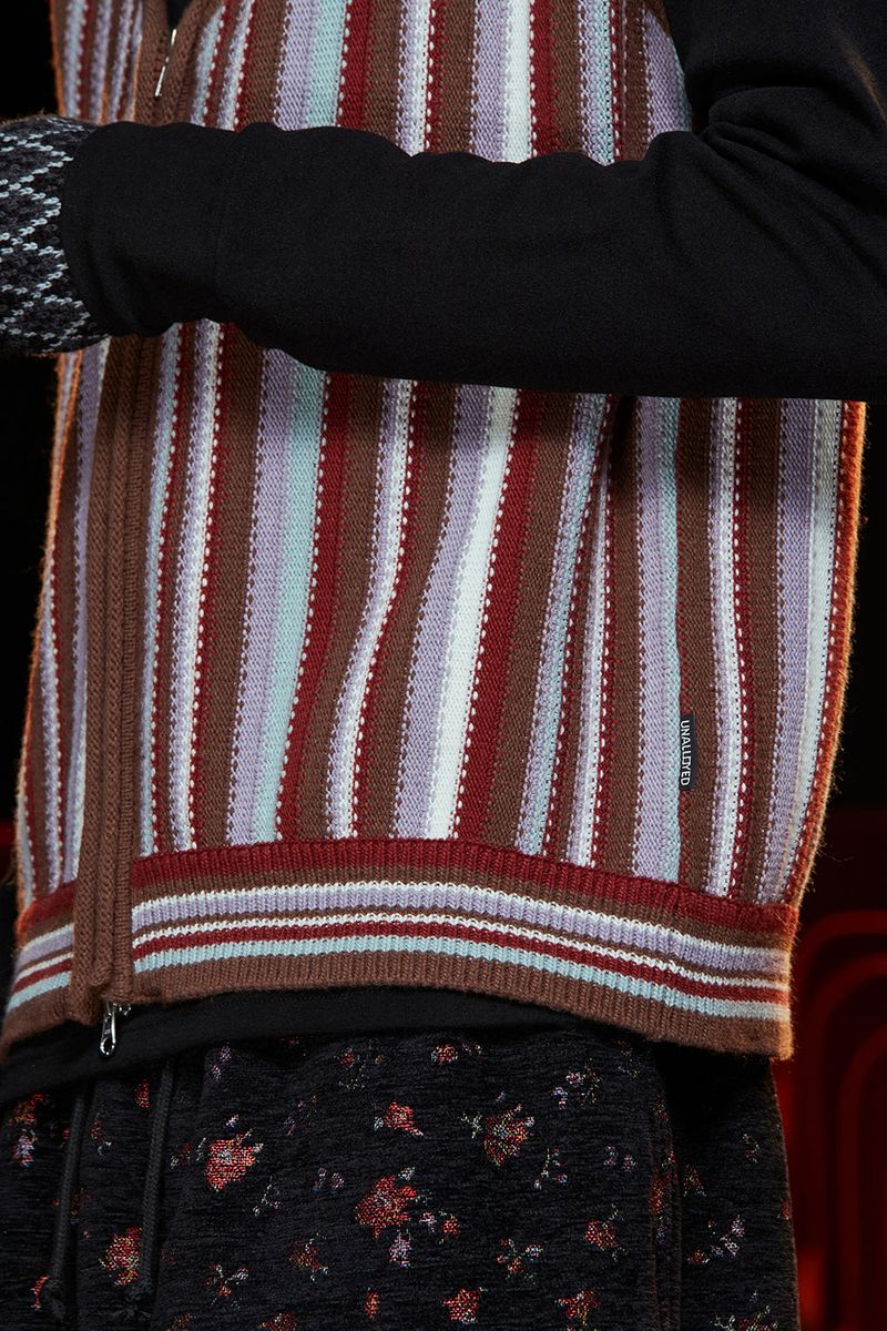 STRIPE ZIP KNIT VEST / BROWN