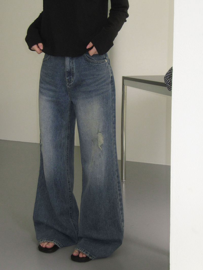 [MADE] Roxy, damaged semi-flared denim pants