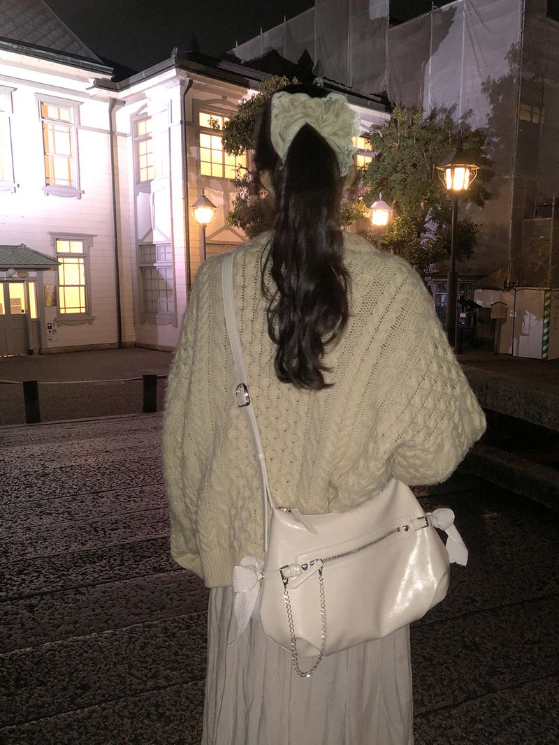 Belted ribbon bag_cream