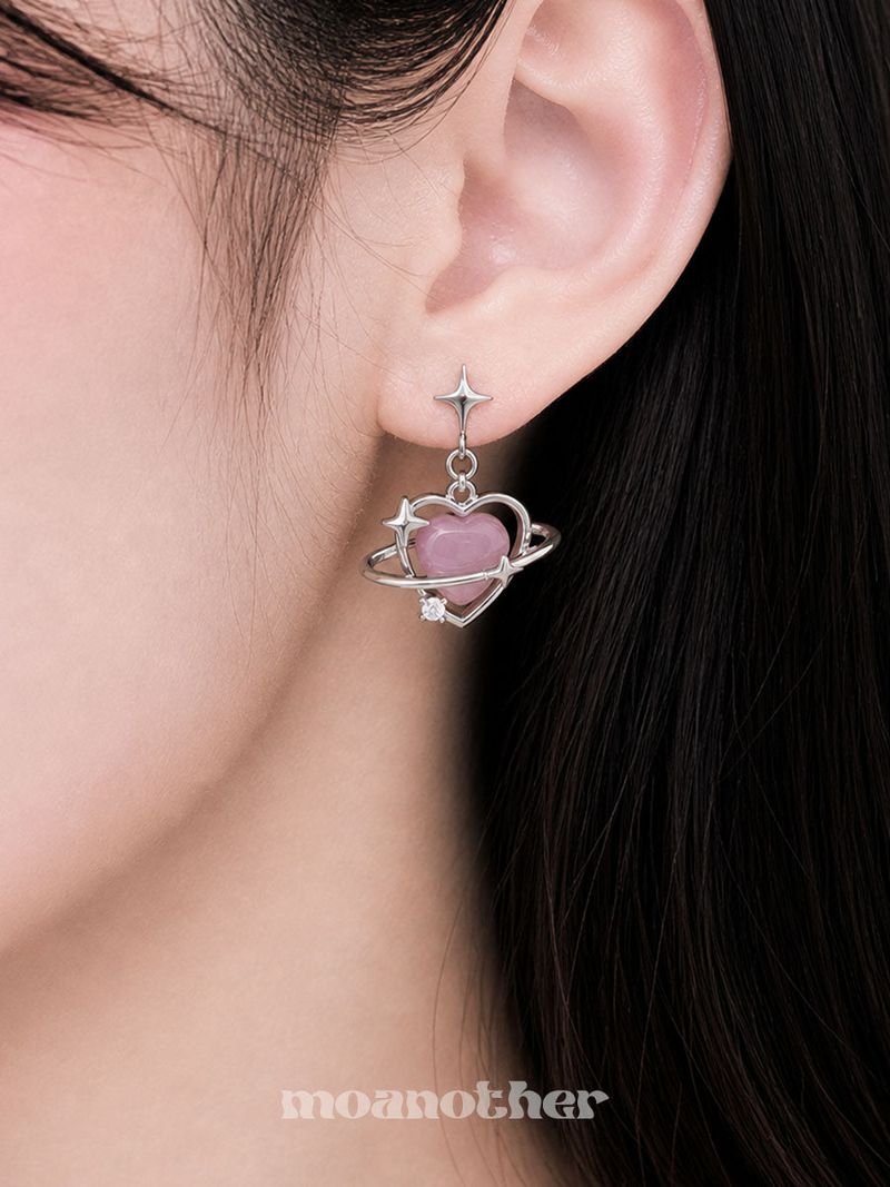 [925 Silver Post] Drop Heart Unbal Earring