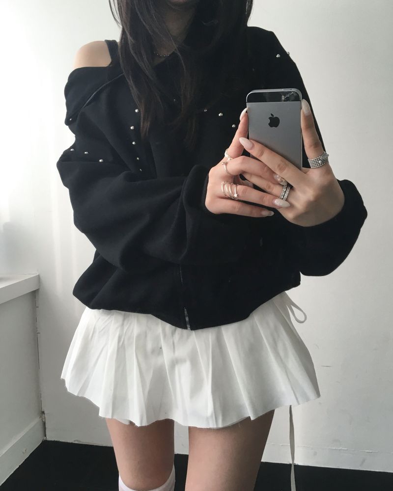 diagonal stud hood jumper