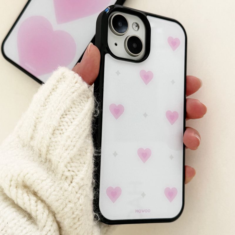 twinkle heart glossy glass bumper case (pink)