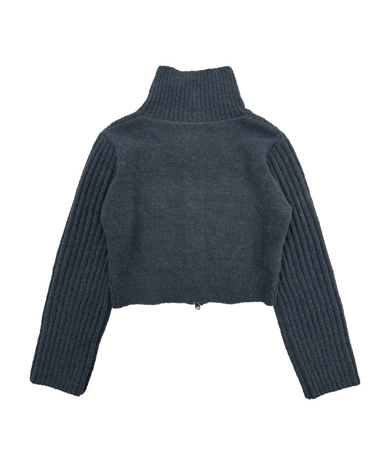 C HIGH NECK KNIT CARDIGAN_CHARCOAL