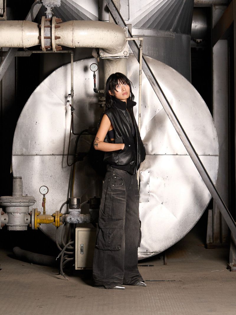 Leather Cargo Vest (Black)