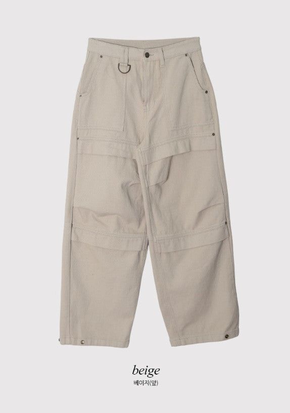 Snap Button Cotton D Ring Wide Pants (3color)