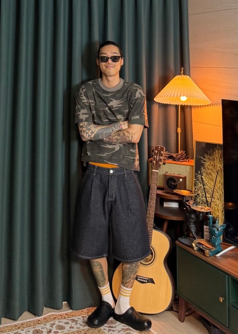 Non-fade half denim pants 2COLOR