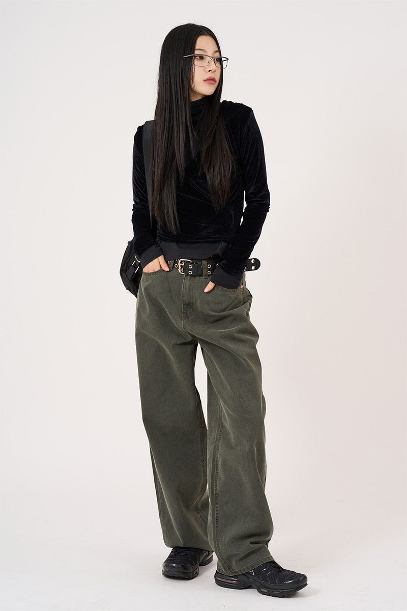 Deep tint wide denim pants