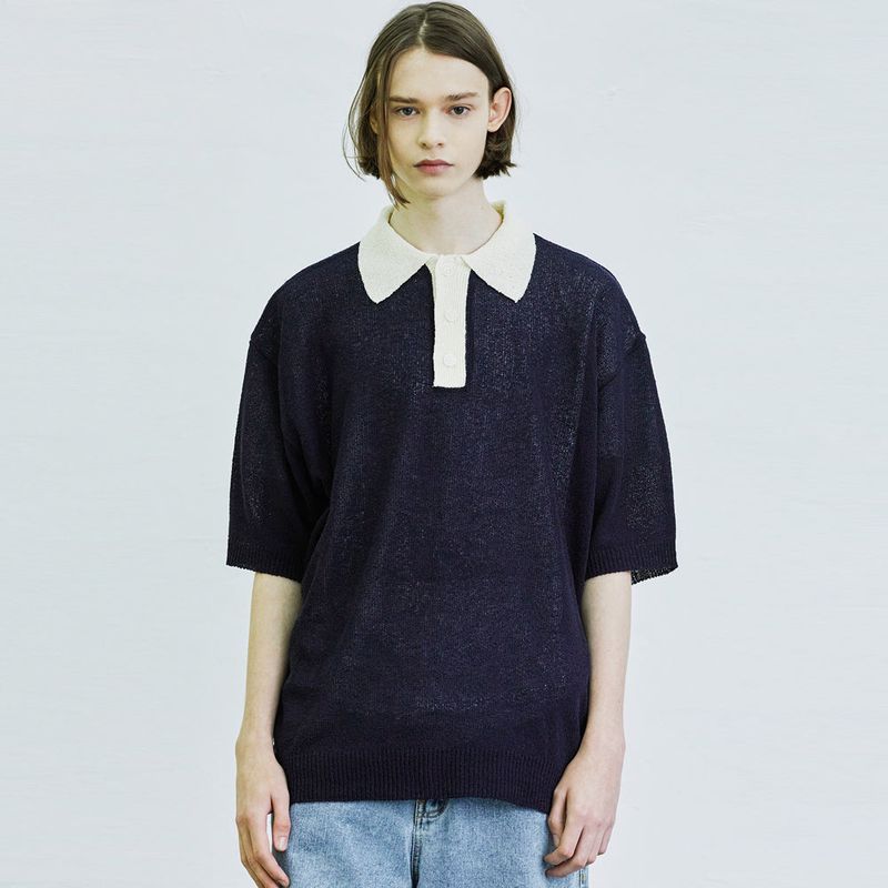 BOUCLE SUNDAISY COLLAR HALF KNIT NAVY