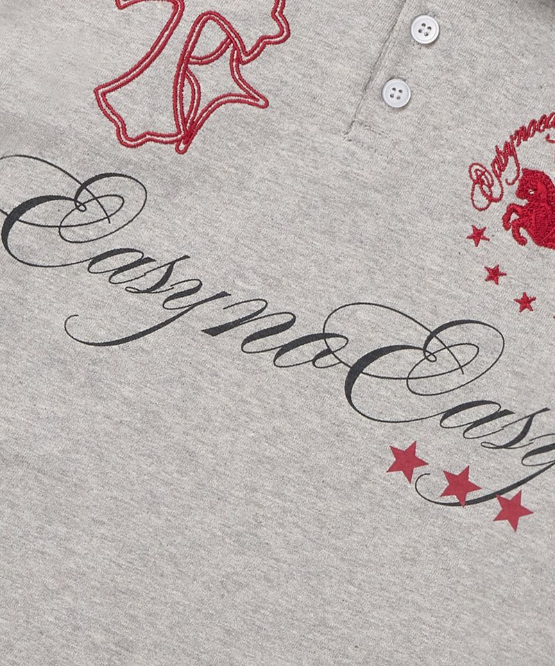 Horse emblem embroidered collar T-shirt - Gray