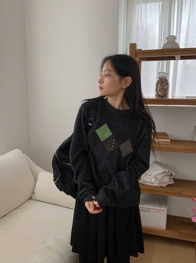 BAON（バオン）の「Hehen Argyle Patch Round Over Knit（Tops）」